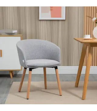 Silla de Comedor Tapizada en Lino Sintético Transpirable con Asiento Acolchado y Patas de Madera 57x56x72cm Gris