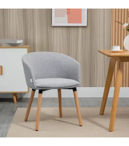 Silla de Comedor Tapizada en Lino Sintético Transpirable con Asiento Acolchado y Patas de Madera 57x56x72cm Gris
