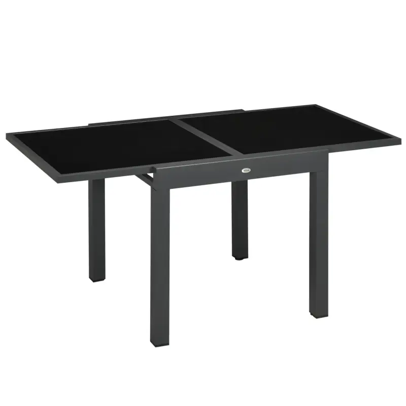 Mesa de Jardín Extensible de Aluminio Mesa Rectangular con Encimera de Vidrio Templado para Terraza 80-160x80x75cm Negro