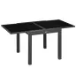 Mesa de Jardín Extensible de Aluminio Mesa Rectangular con Encimera de Vidrio Templado para Terraza 80-160x80x75cm Negro