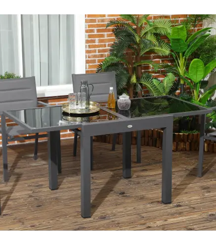 Mesa de Jardín Extensible de Aluminio Mesa Rectangular con Encimera de Vidrio Templado para Terraza 80-160x80x75cm Negro