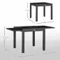 Mesa de Jardín Extensible de Aluminio Mesa Rectangular con Encimera de Vidrio Templado para Terraza 80-160x80x75cm Negro