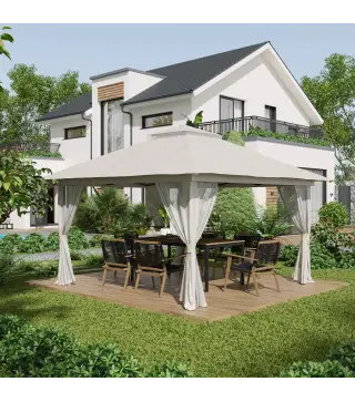 Carpa Plegable Pop-up con Altura Ajustable Protección UV50+ Doble Techo y Mosquiteras 4x4x2,8 m Crema