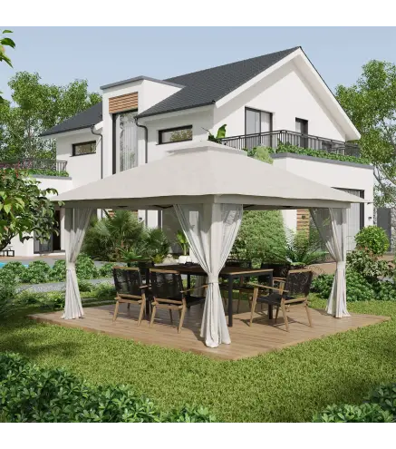 Carpa Plegable Pop-up con Altura Ajustable Protección UV50+ Doble Techo y Mosquiteras 4x4x2,8 m Crema