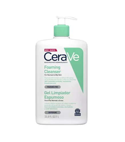 CERAVE PIEL NORMAL A GRASA GEL LIMPIADOR ESPUMOSO SIN PERFUME 1000ML