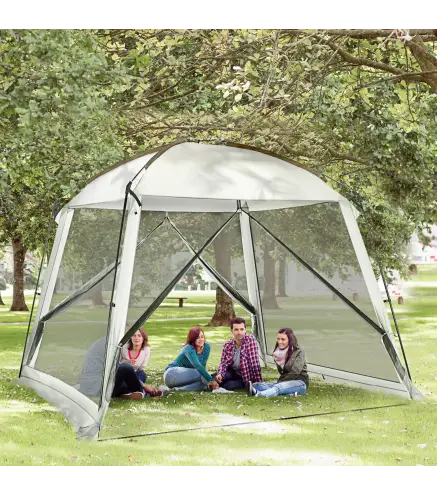 Carpa de Jardín 3x3 m para 6-8 Personas con 4 Mosquiteras y 2 Puertas Protección UV50+ con Bolsa de Transporte Blanco