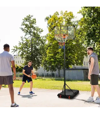 Canasta de Baloncesto con Altura Ajustable 178-208 cm Ruedas y Base Rellenable para +6 Años 75x56x210-240 cm Amarillo y Negro