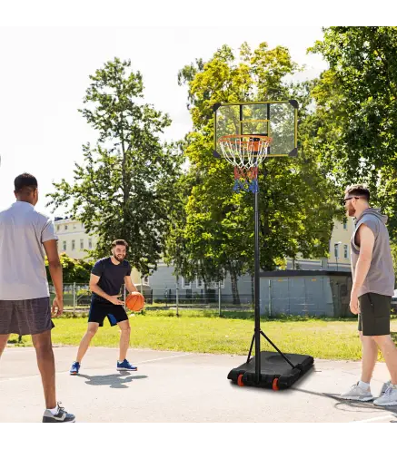 Canasta de Baloncesto con Altura Ajustable 178-208 cm Ruedas y Base Rellenable para +6 Años 75x56x210-240 cm Amarillo y Negro