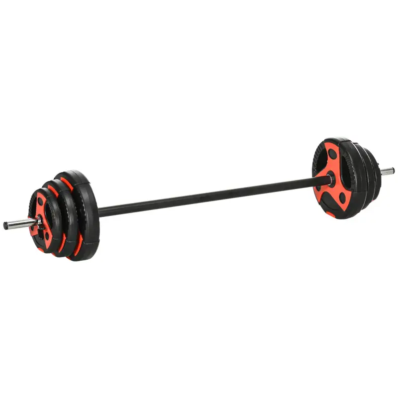 Juego de Barra de Pesas con 6 Discos de Diferentes Pesos para Entrenamiento de Fuerza Ø27x140 cm Negro y Rojo