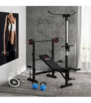 Juego de Barra de Pesas con 6 Discos de Diferentes Pesos para Entrenamiento de Fuerza Ø27x140 cm Negro y Rojo