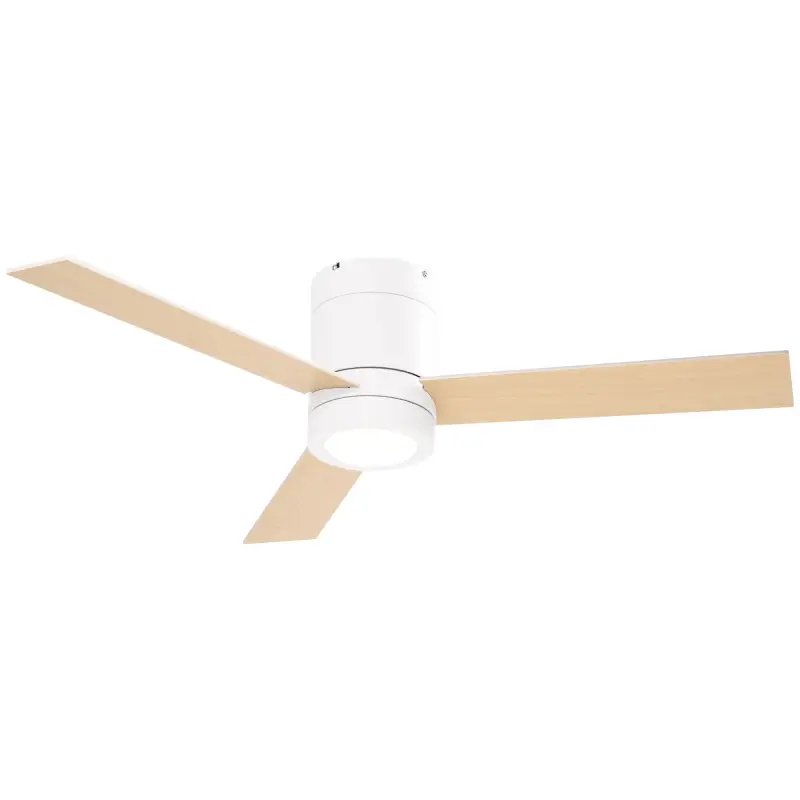 Ventilador de Techo Motor AC 48W con Luz LED Mando a Distancia 3 Velocidades y 3 Aspas de Madera Ø112x25 cm Blanco