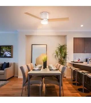 Ventilador de Techo Motor AC 48W con Luz LED Mando a Distancia 3 Velocidades y 3 Aspas de Madera Ø112x25 cm Blanco