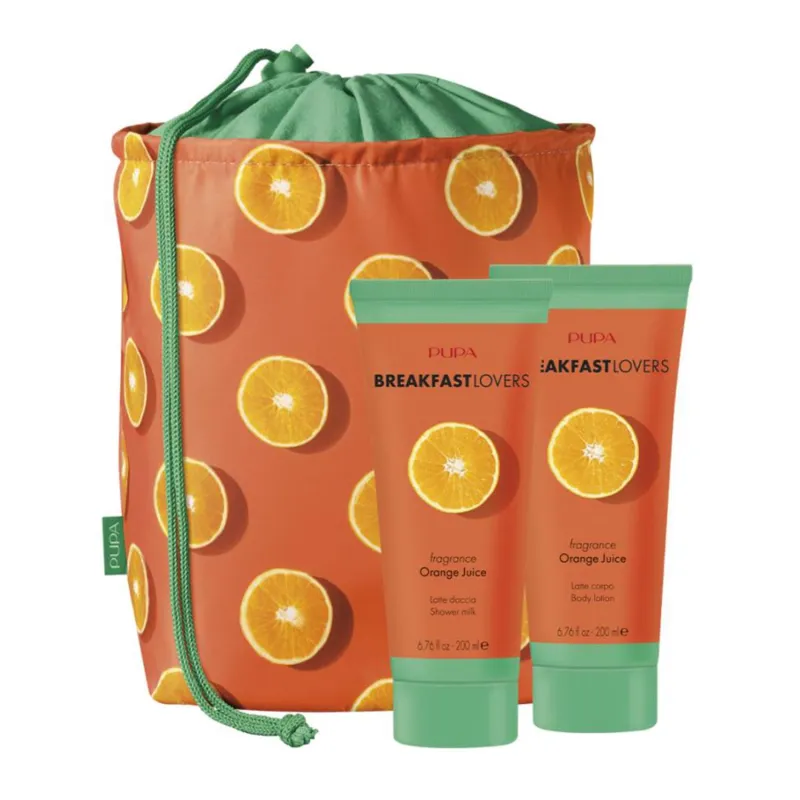 PUPA BREAKFAST LOVERS ORANGE JUICE LECHE CORPORAL 1UN + LOCION CORPORAL 200ML + BOLSA 1U