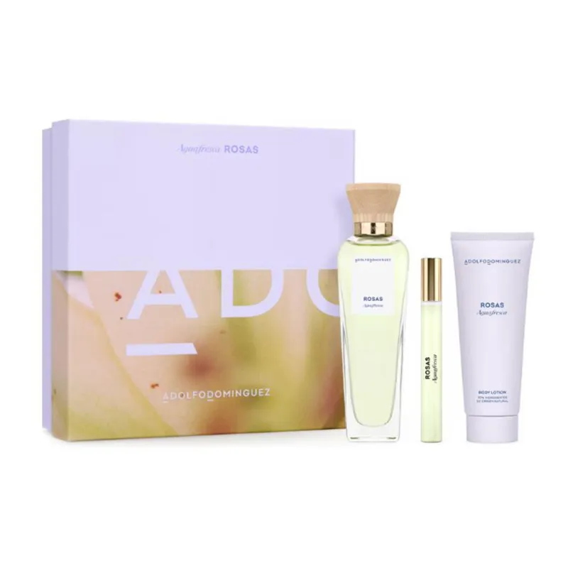 ADOLFO DOMINGUEZ AGUA FRESCA DE ROSAS EAU DE TOILETTE 120ML VAPORIZADOR + LOCION CORPORAL PERFUMADA 75ML + MINIATURA 10ML