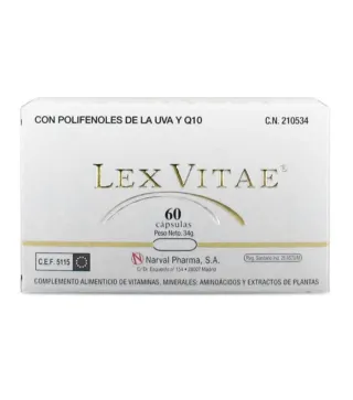 LEX VITAE Q10 Y POLIFENOLES DE UVA COMPLEMENTO ALIMENTICIO DE VITAMINAS 60UN