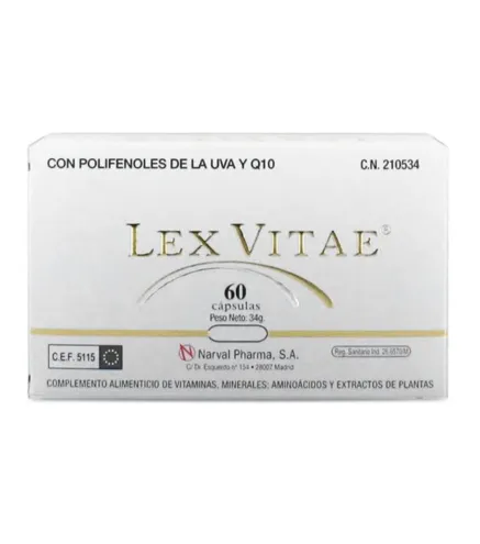 LEX VITAE Q10 Y POLIFENOLES DE UVA COMPLEMENTO ALIMENTICIO DE VITAMINAS 60UN