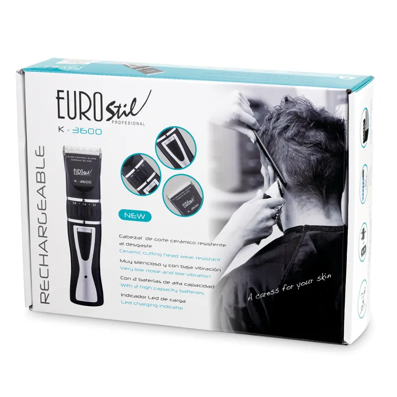 EUROSTIL ELECTRICA K3600 CERAMICO RECARGABLE MAQUINA CORTAPELO CABELLO NEGRO NEGRO 5W 1UN EUROSTIL ELECTRICA K3600 CERAMICO RECARGABLE MAQUINA CORTAPELO CABELLO NEGRO NEGRO 5W 1UN
