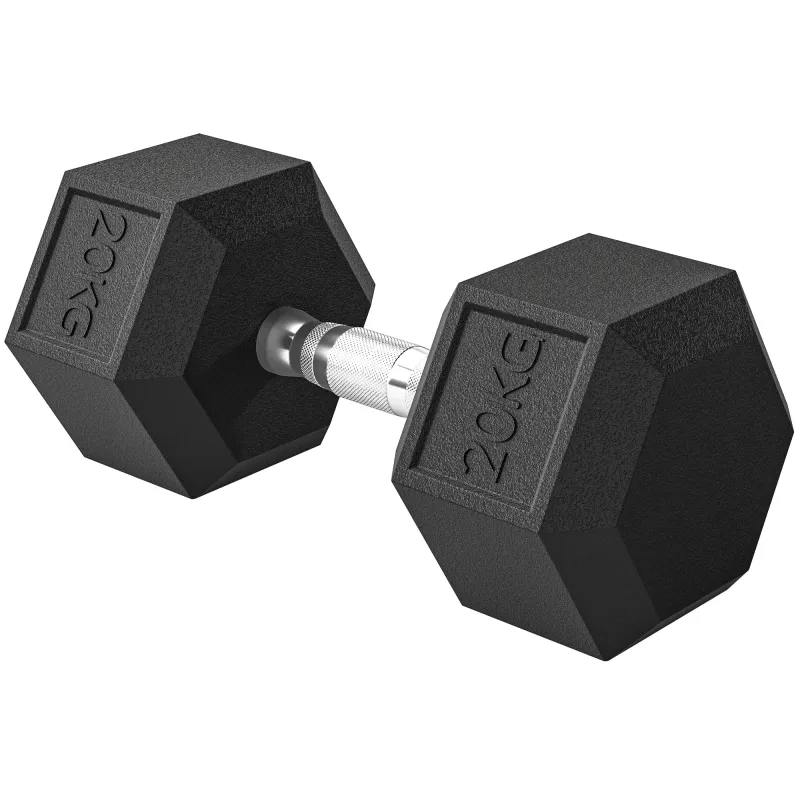 Mancuerna Hexagonal 20 kg de Hierro Fundido Pesas de Metal Recubiertas de Goma para Entrenamiento en Casa Gimnasio Negro