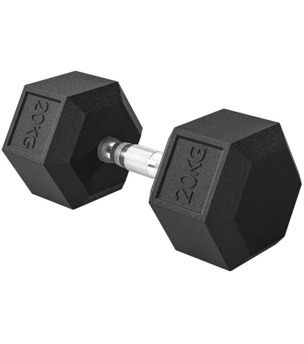Mancuerna Hexagonal 20 kg de Hierro Fundido Pesas de Metal Recubiertas de Goma para Entrenamiento en Casa Gimnasio Negro