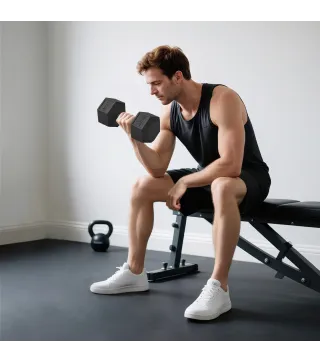 Mancuerna Hexagonal 20 kg de Hierro Fundido Pesas de Metal Recubiertas de Goma para Entrenamiento en Casa Gimnasio Negro