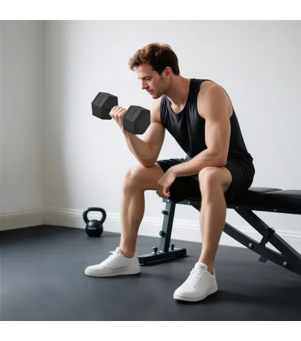 Mancuerna Hexagonal 20 kg de Hierro Fundido Pesas de Metal Recubiertas de Goma para Entrenamiento en Casa Gimnasio Negro