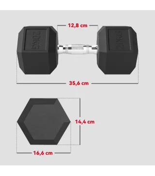 Mancuerna Hexagonal 20 kg de Hierro Fundido Pesas de Metal Recubiertas de Goma para Entrenamiento en Casa Gimnasio Negro