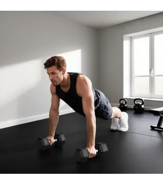 Mancuerna Hexagonal 20 kg de Hierro Fundido Pesas de Metal Recubiertas de Goma para Entrenamiento en Casa Gimnasio Negro