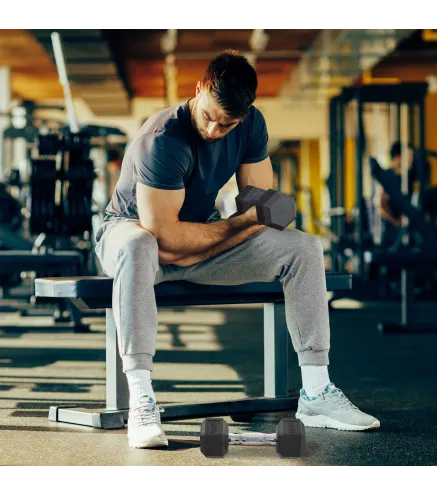 Conjunto de Mancuernas Cortas Total 10 kg - entrenamiento muscular & halterofilia - acero caucho Negro