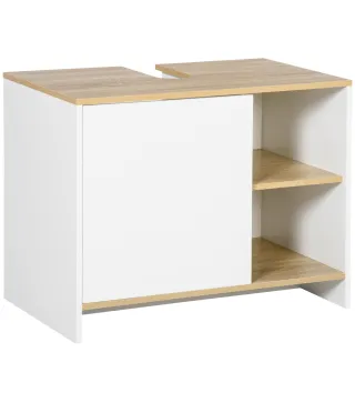 Mueble Bajo Lavabo Mueble de Lavabo Moderno Mueble de Baño con Compartimentos y Puerta 77x45x60 cm Blanco y Natural