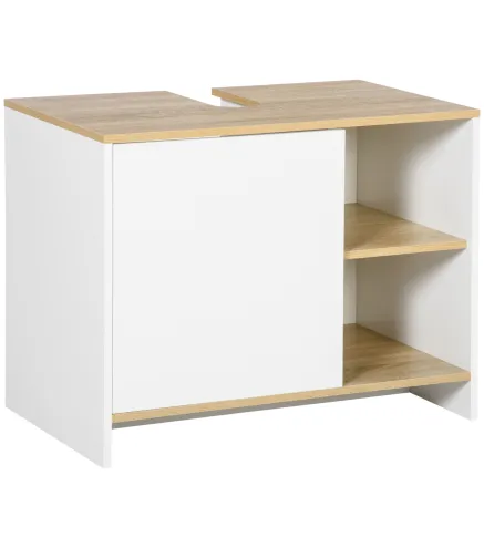 Mueble Bajo Lavabo Mueble de Lavabo Moderno Mueble de Baño con Compartimentos y Puerta 77x45x60 cm Blanco y Natural