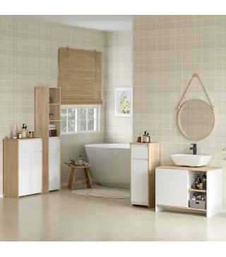 Mueble Bajo Lavabo Mueble de Lavabo Moderno Mueble de Baño con Compartimentos y Puerta 77x45x60 cm Blanco y Natural