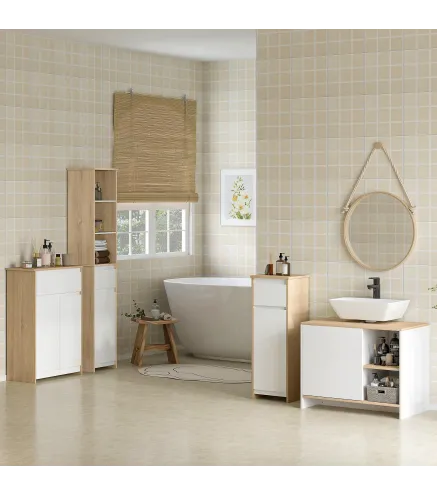 Mueble Bajo Lavabo Mueble de Lavabo Moderno Mueble de Baño con Compartimentos y Puerta 77x45x60 cm Blanco y Natural