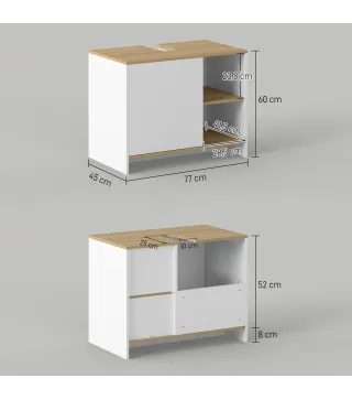 Mueble Bajo Lavabo Mueble de Lavabo Moderno Mueble de Baño con Compartimentos y Puerta 77x45x60 cm Blanco y Natural