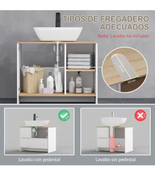 Mueble Bajo Lavabo Mueble de Lavabo Moderno Mueble de Baño con Compartimentos y Puerta 77x45x60 cm Blanco y Natural