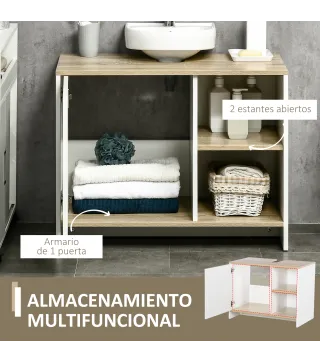 Mueble Bajo Lavabo Mueble de Lavabo Moderno Mueble de Baño con Compartimentos y Puerta 77x45x60 cm Blanco y Natural