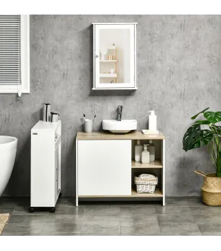 Mueble Bajo Lavabo Mueble de Lavabo Moderno Mueble de Baño con Compartimentos y Puerta 77x45x60 cm Blanco y Natural