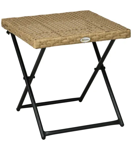 Mesa de Terraza Exterior de Ratán PE Plegable con Patas Cruzadas y Marco de Acero para Patio Balcón 40x40x40 cm Natural