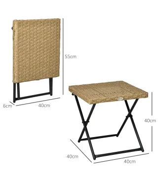 Mesa de Terraza Exterior de Ratán PE Plegable con Patas Cruzadas y Marco de Acero para Patio Balcón 40x40x40 cm Natural