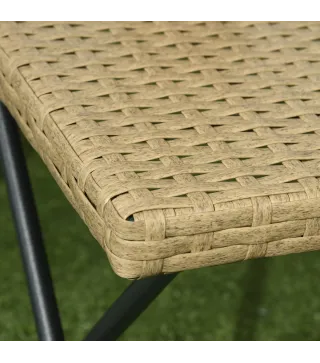 Mesa de Terraza Exterior de Ratán PE Plegable con Patas Cruzadas y Marco de Acero para Patio Balcón 40x40x40 cm Natural