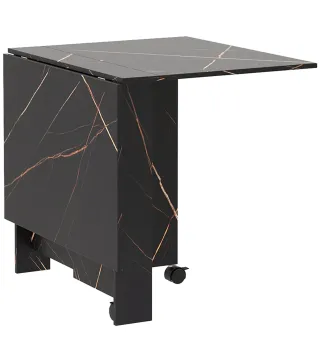 Mesa de Comedor Plegable con Ruedas y 2 Alas Abatibles Hasta 6 Personas Acabado Mármol 120x80x73 cm Negro