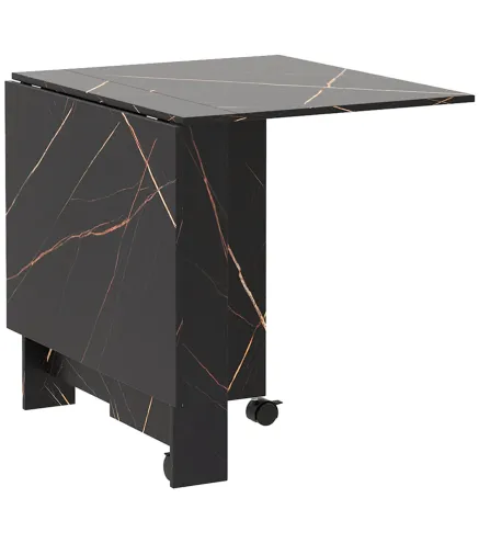 Mesa de Comedor Plegable con Ruedas y 2 Alas Abatibles Hasta 6 Personas Acabado Mármol 120x80x73 cm Negro