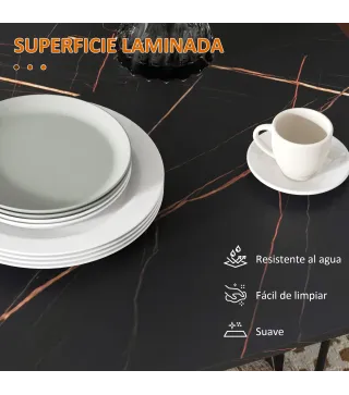 Mesa de Comedor Plegable con Ruedas y 2 Alas Abatibles Hasta 6 Personas Acabado Mármol 120x80x73 cm Negro