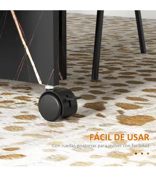 Mesa de Comedor Plegable con Ruedas y 2 Alas Abatibles Hasta 6 Personas Acabado Mármol 120x80x73 cm Negro