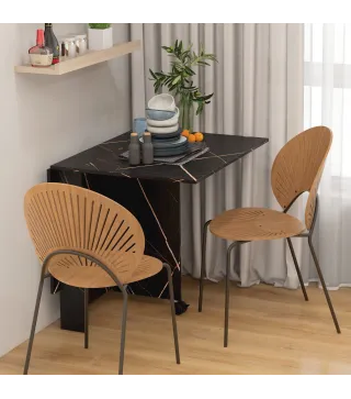 Mesa de Comedor Plegable con Ruedas y 2 Alas Abatibles Hasta 6 Personas Acabado Mármol 120x80x73 cm Negro