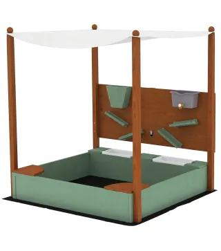 Arenero para Niños de Madera con Techo Arenero Infantil con 2 Asientos 2 Cajas Grifo Embudo 116x112,5x128 cm Verde