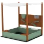 Arenero para Niños de Madera con Techo Arenero Infantil con 2 Asientos 2 Cajas Grifo Embudo 116x112,5x128 cm Verde