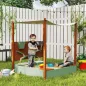 Arenero para Niños de Madera con Techo Arenero Infantil con 2 Asientos 2 Cajas Grifo Embudo 116x112,5x128 cm Verde