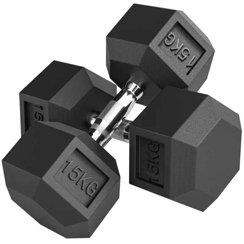 Set de 2 Mancuernas Hexagonales de 2 x 15 kg de Hierro Fundido Recubiertas en Goma para Entrenamiento en Casa Gimnasio Set de 2 Mancuernas Hexagonales de 2 x 15 kg de Hierro Fundido Recubiertas en Goma para Entrenamiento en Casa Gimnasio