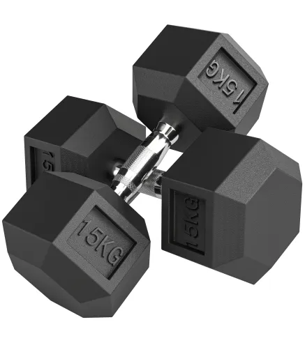Set de 2 Mancuernas Hexagonales de 2 x 15 kg de Hierro Fundido Recubiertas en Goma para Entrenamiento en Casa Gimnasio