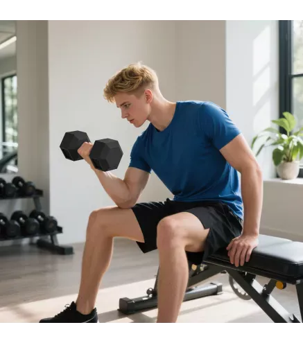 Set de 2 Mancuernas Hexagonales de 2 x 15 kg de Hierro Fundido Recubiertas en Goma para Entrenamiento en Casa Gimnasio